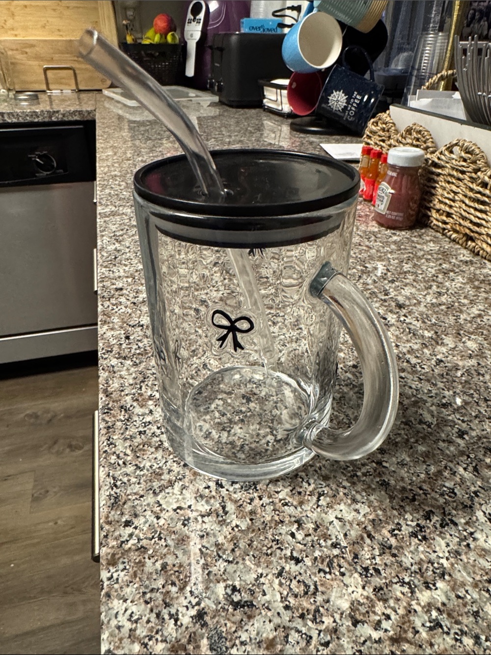 Glass Tumbler Mug with Black Lid and Straw - Clear